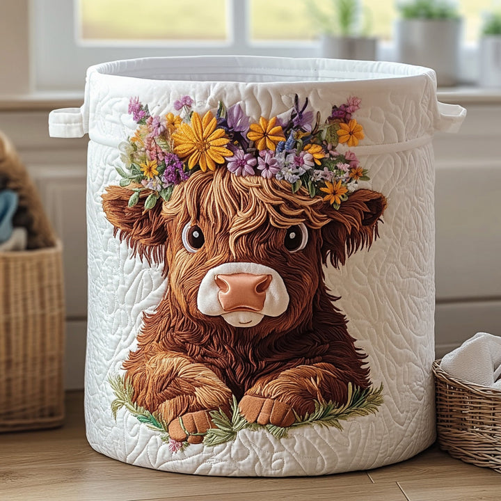 Quilted laundry basket with soft calfskin NCU0PVL497