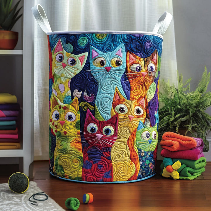 Quilted laundry basket with cozy cat NCU0PTT1166