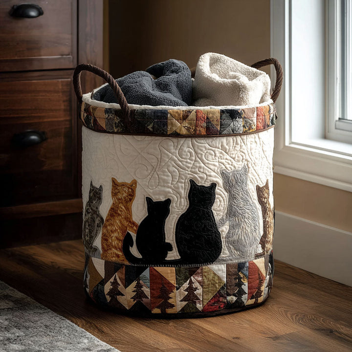 Quilted laundry basket with cozy cat NCU0PTT1892