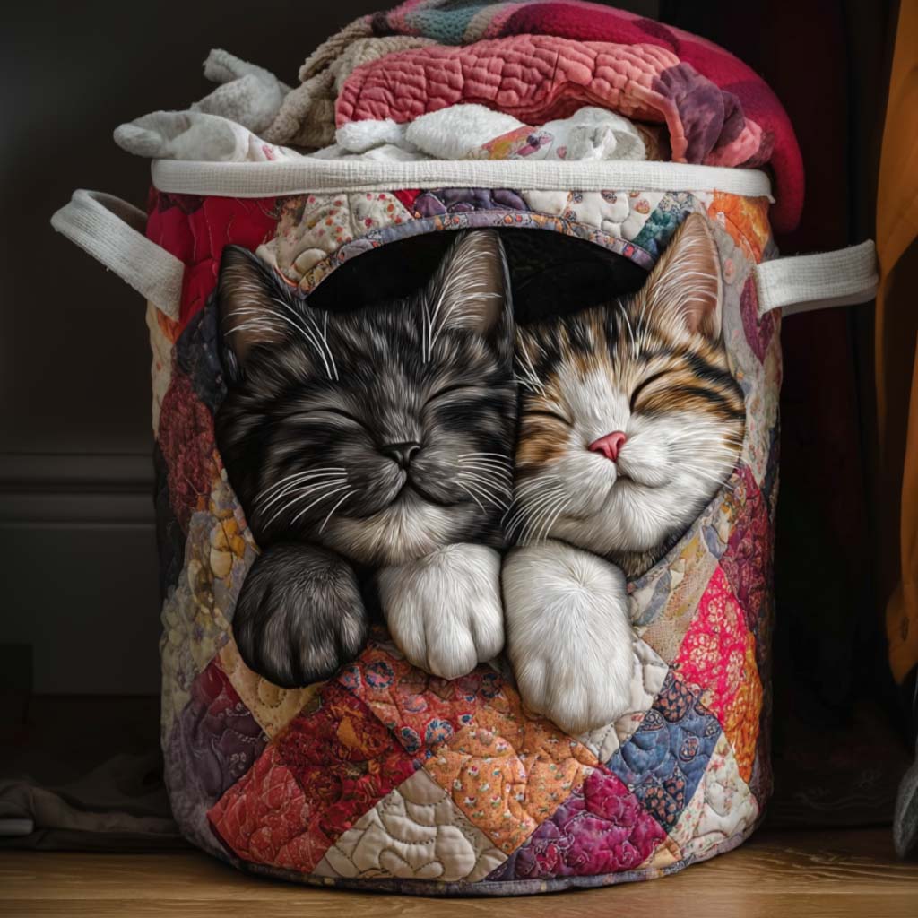 Quilted laundry basket with cute couple NCU0NNT1838