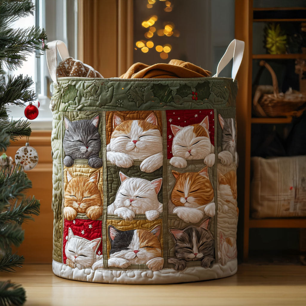 Quilted laundry basket with cozy cat NCU0QN034