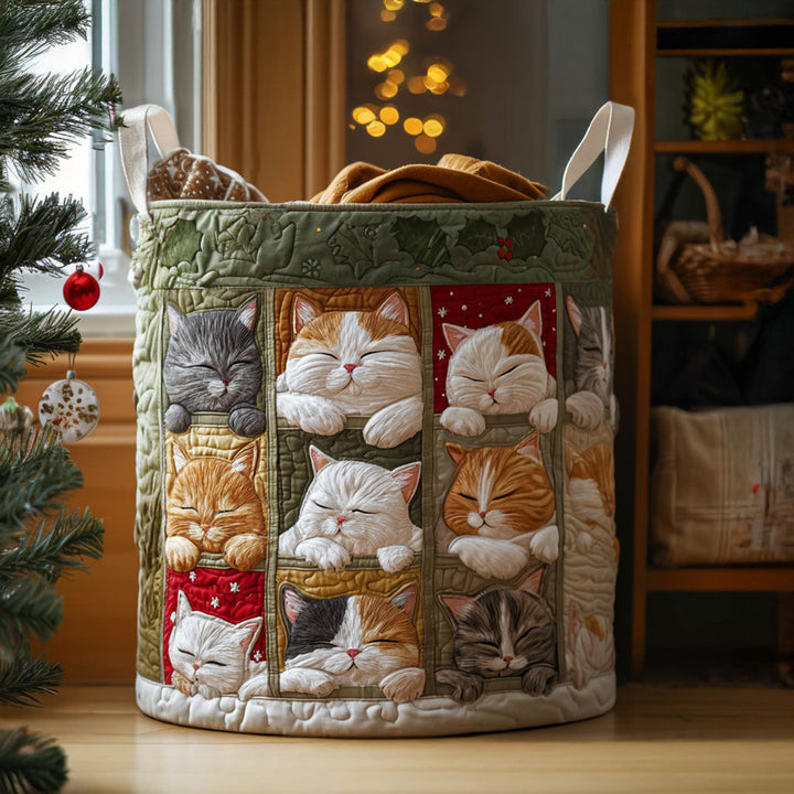 Quilted laundry basket with cozy cat NCU0PTT1375