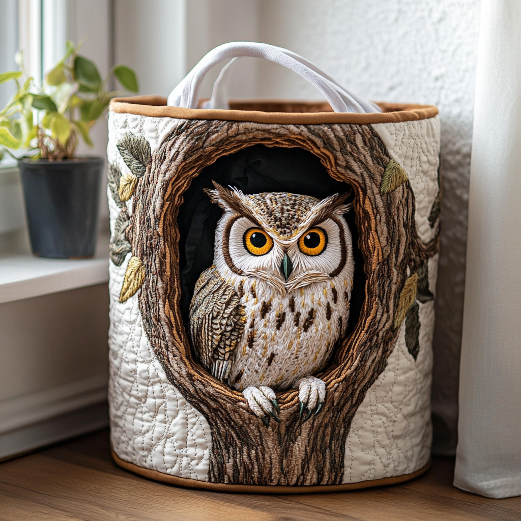Quilted laundry basket with owl NCU0DDK894