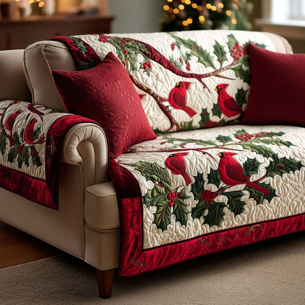 Quilted sofa cover with crimson cardinals NCU0TV434
