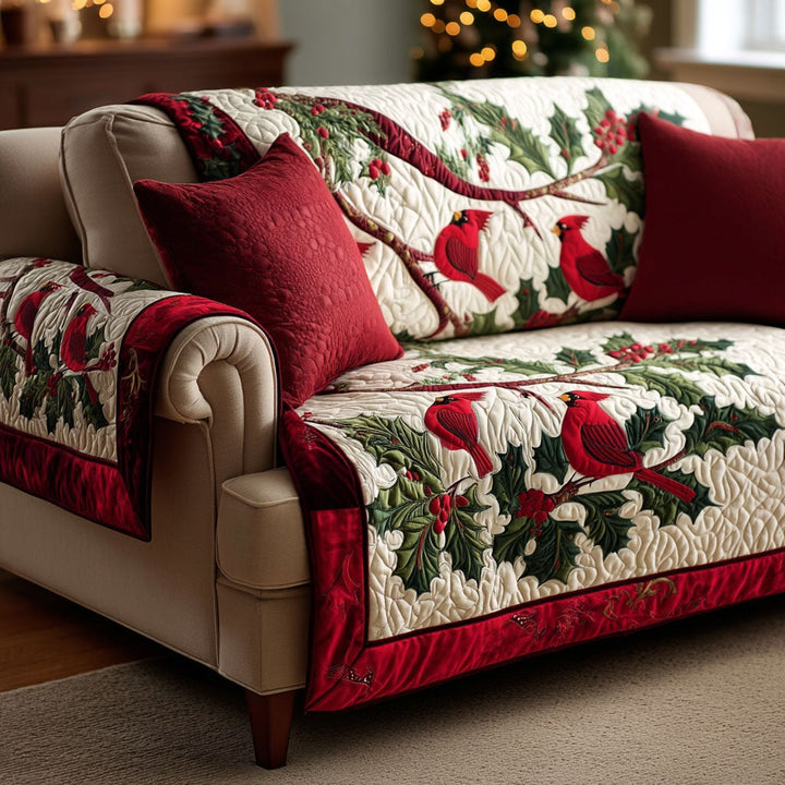 Quilted sofa cover with crimson cardinals NCU0TV434