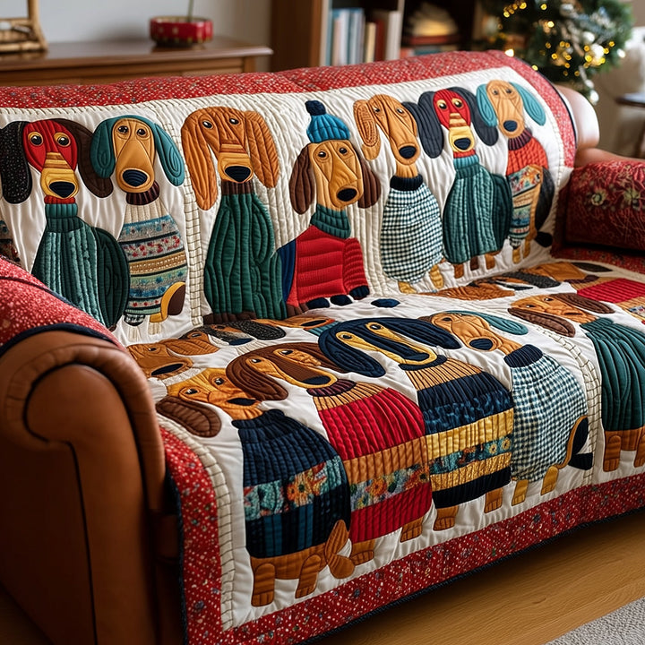 Quilted sofa cover with resting dachshunds NCU0TH3706