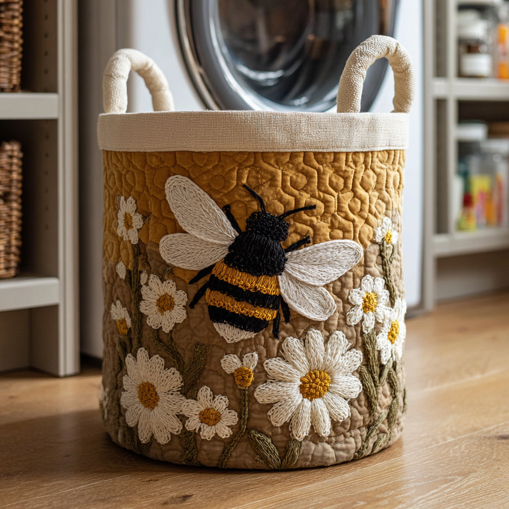 Quilted laundry basket with bees and flowers NCU0HNH004