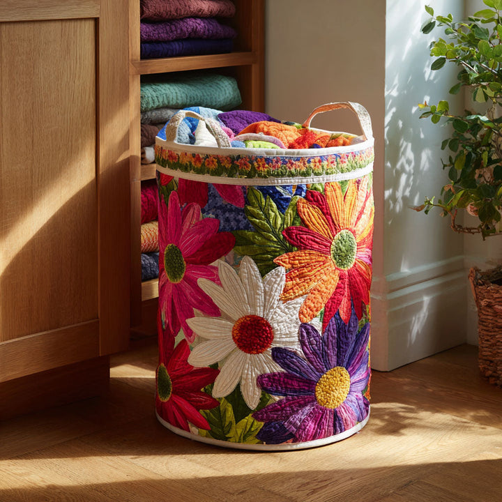 Quilted laundry basket with daisies NCU0NTV031
