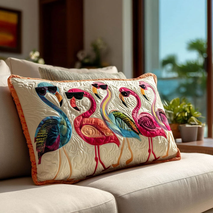 Quilted pillow cover with dancing flamingo NCU0PT8488