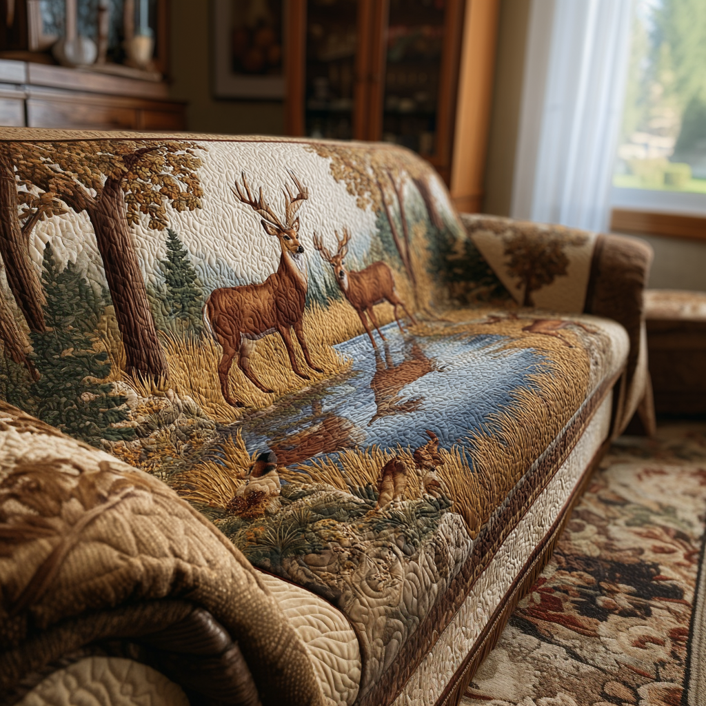 Quilted sofa cover with valley deer NCU0DK10637