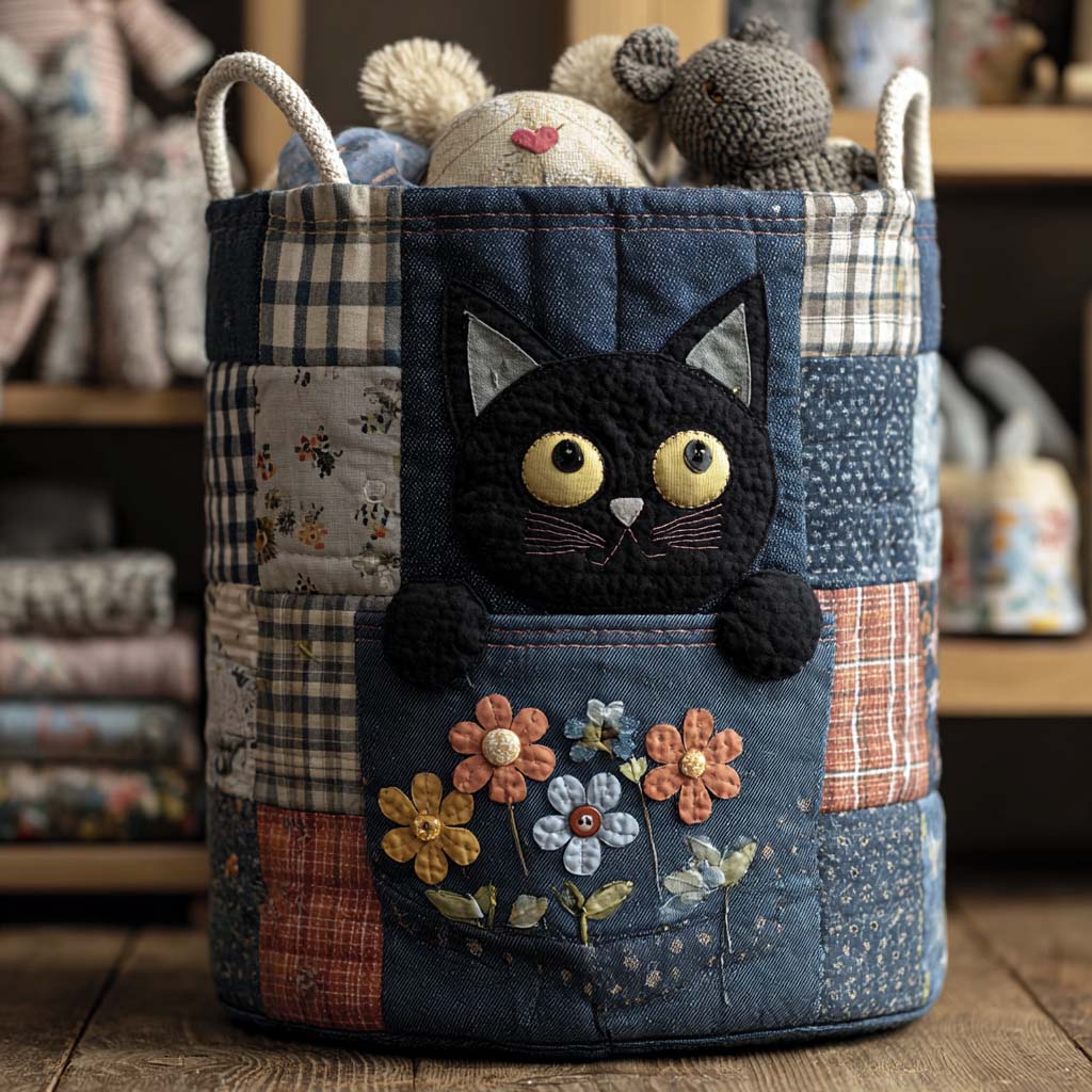Quilted denim laundry basket NCU0NNT1840