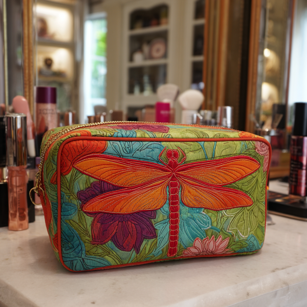 Quilted beauty case with dragonflies and flowers NCU0DK10228
