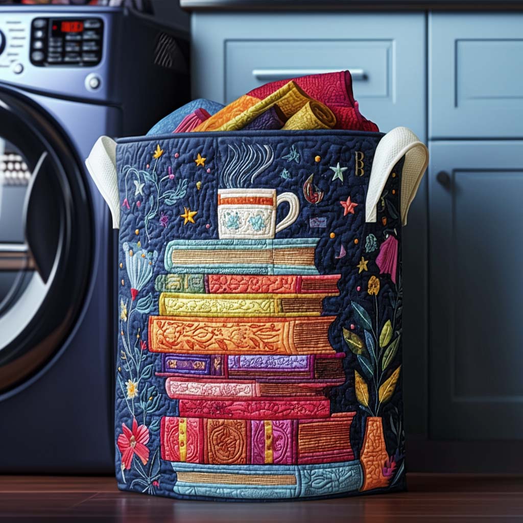 Quilted laundry basket with literary pattern NCU0NNT1122