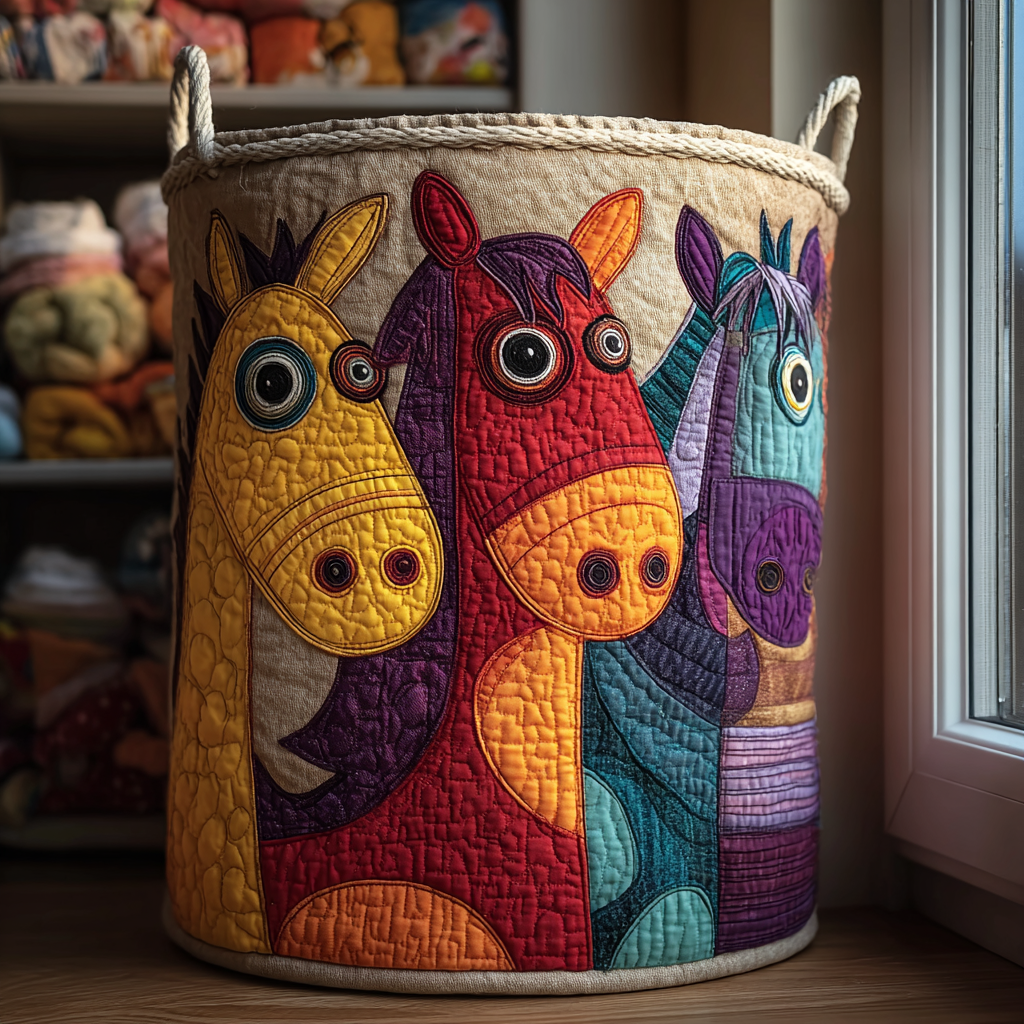 Quilted Laundry Basket with Horse NCU0DDK1208