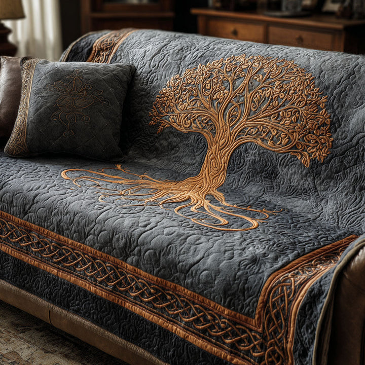 Quilted sofa cover with tree of life NCU0VT364