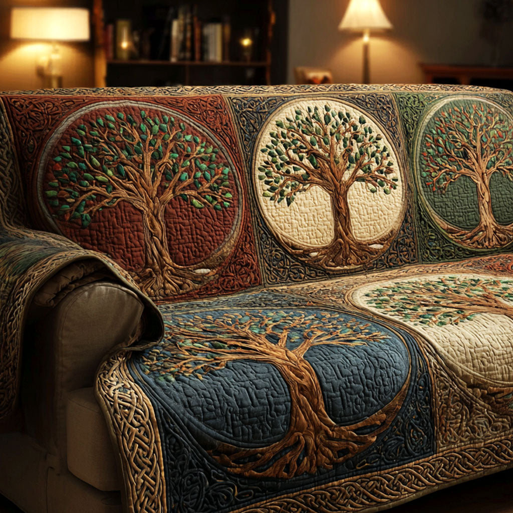 Quilted sofa cover with tree and roots NCU0TV572