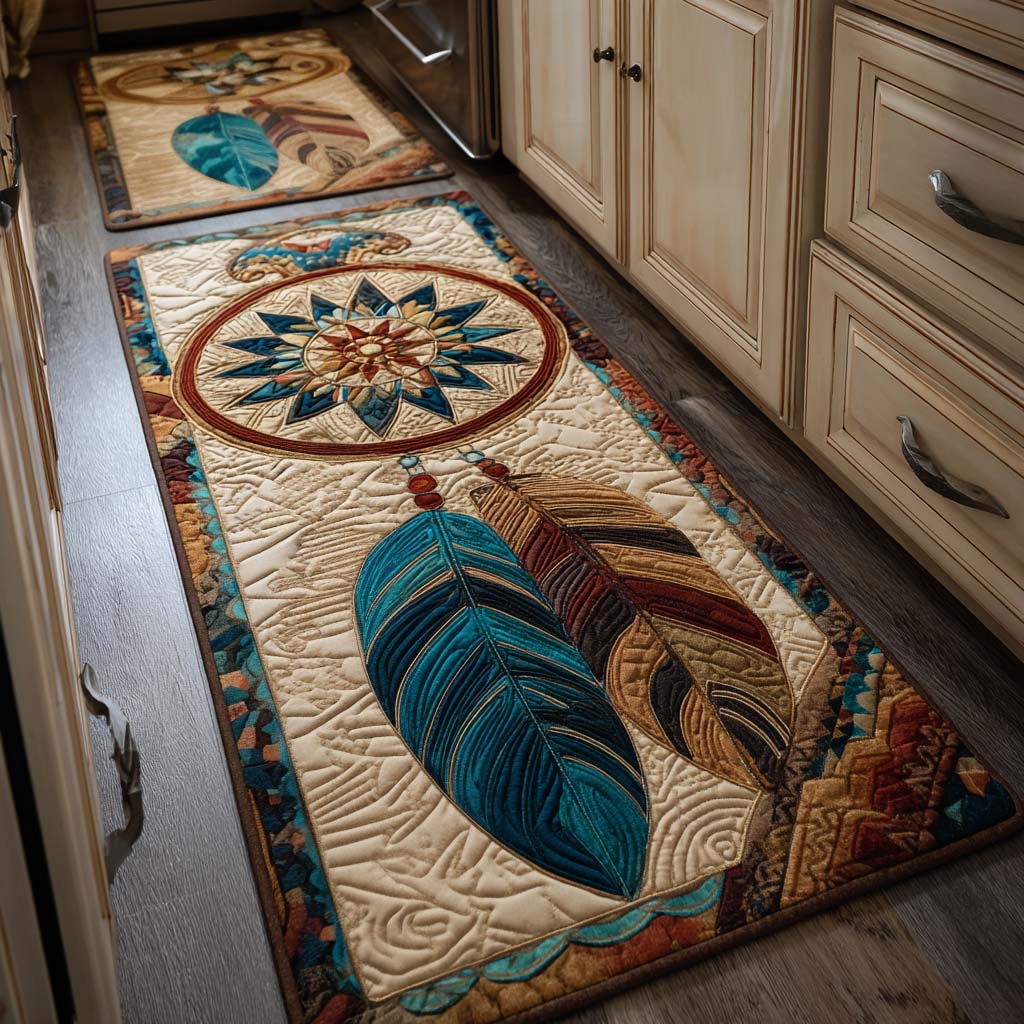 Non-slip kitchen rug with dreamy feathers NCU0NT10844