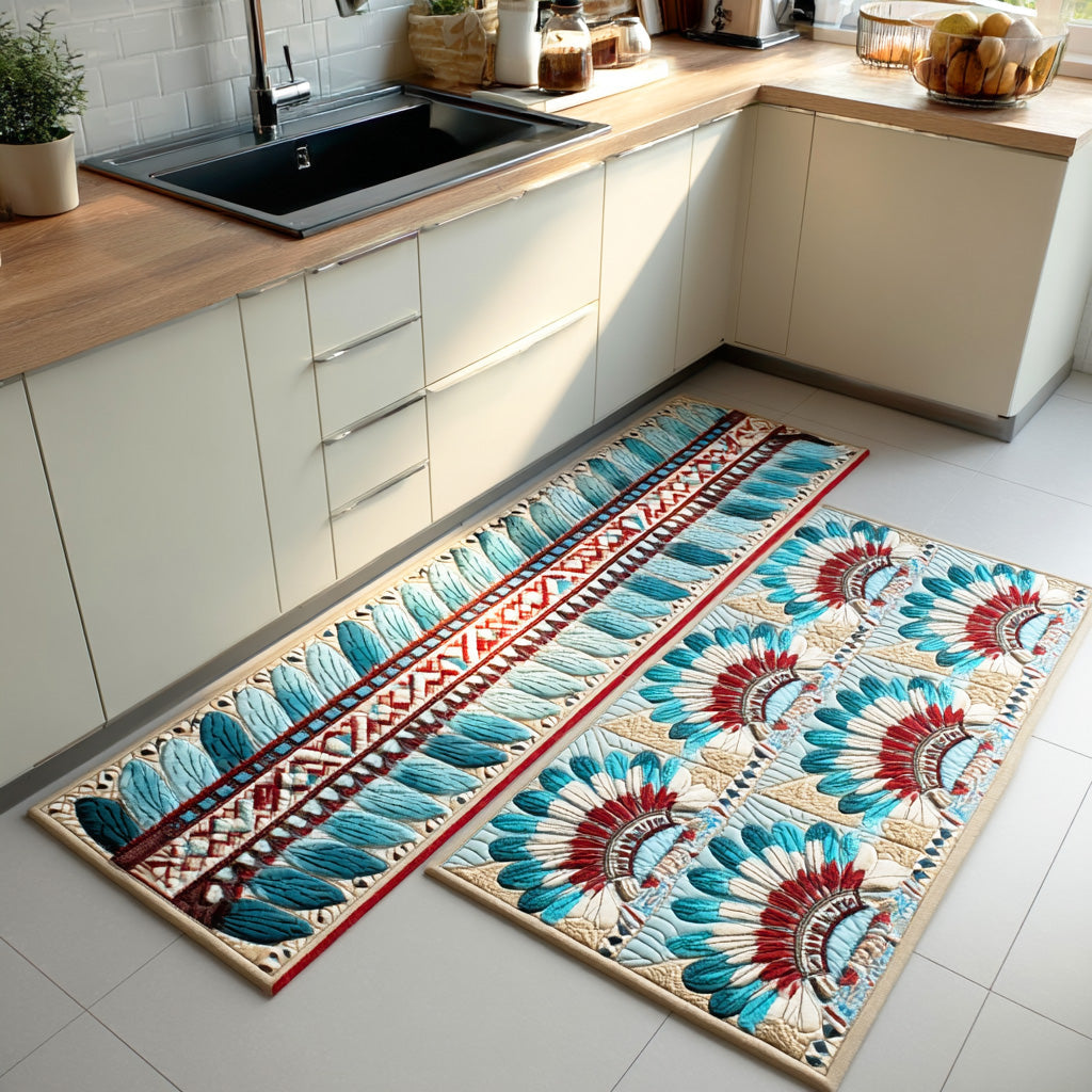 Non-slip kitchen rug with feather crown NCU0TD1433