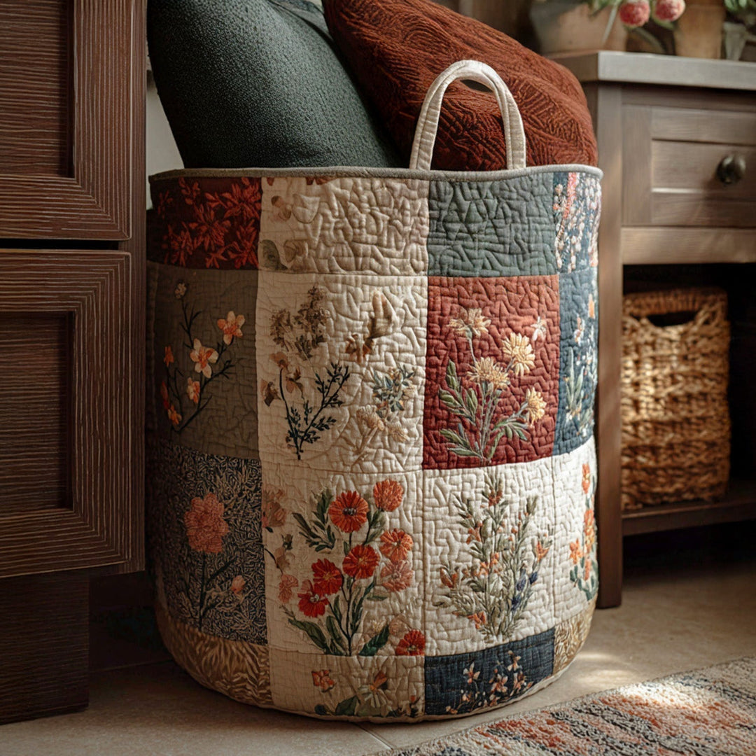Quilted laundry basket with floral pattern NCU0QN006