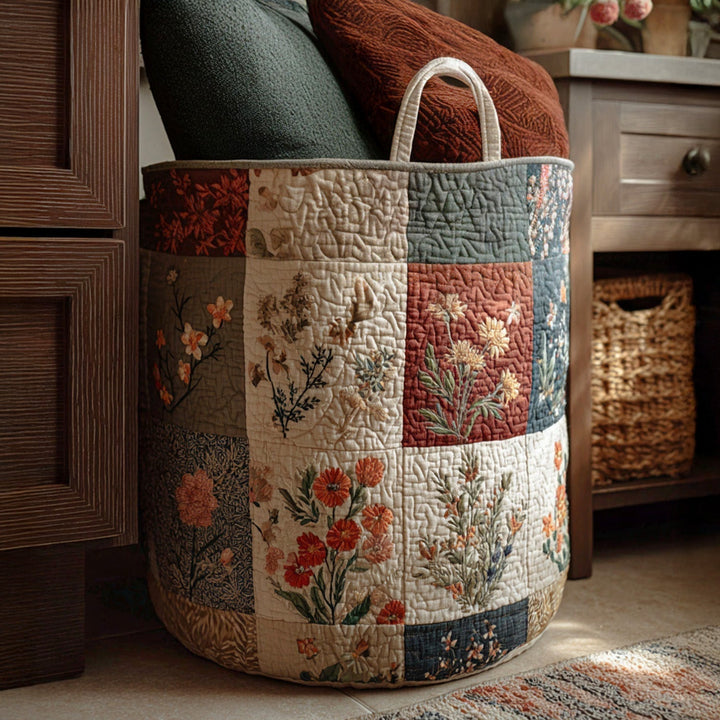Quilted laundry basket with floral pattern NCU0QN006