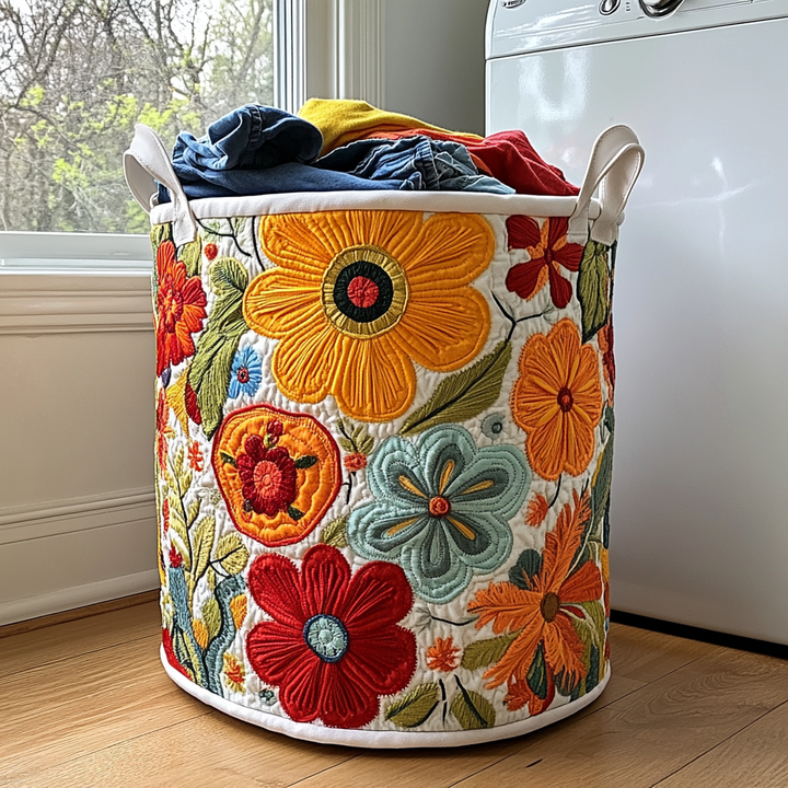 Quilted laundry basket with floral pattern NCU0DDK696