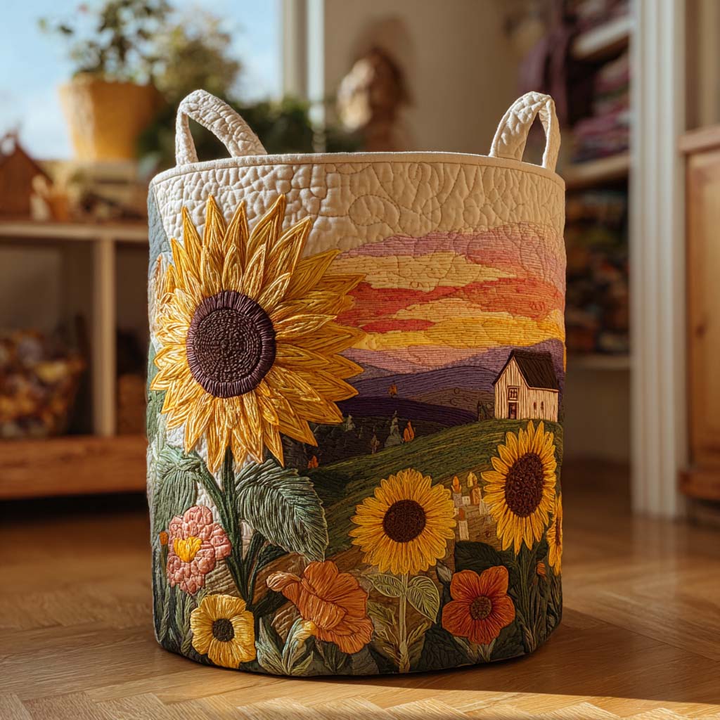 Quilted laundry basket with floral pattern NCU0NTD018