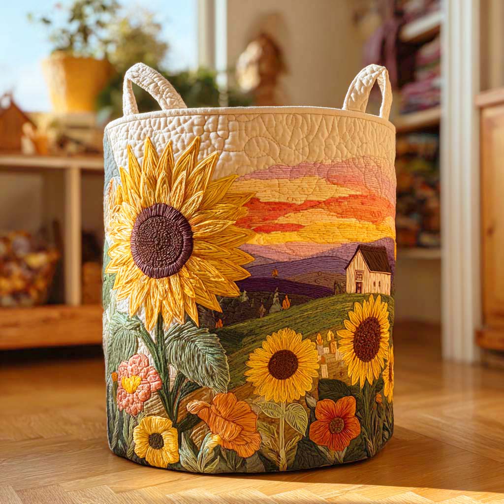 Quilted laundry basket with sunflower NCU0QN042