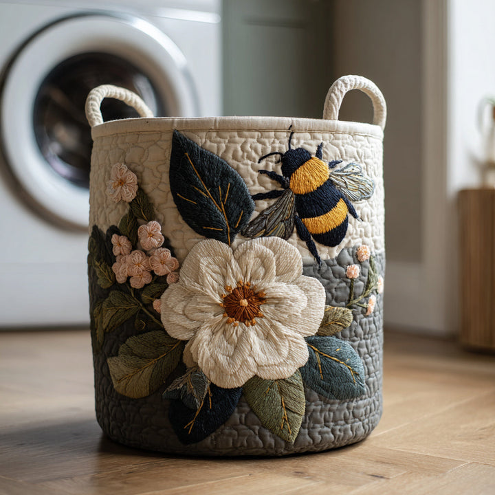 Quilted laundry basket with bees and flowers NCU0HNH001