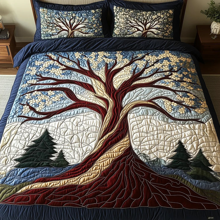 Quilted Bed Cover Set 3 Pieces - Harmony of the Forest