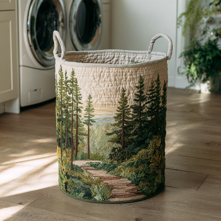 Quilted laundry basket with natural landscape NCU0DDK1236