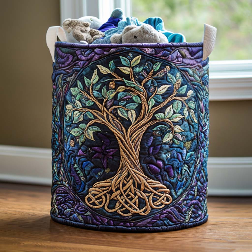 Quilted laundry basket with natural landscape NCU0NNT1578