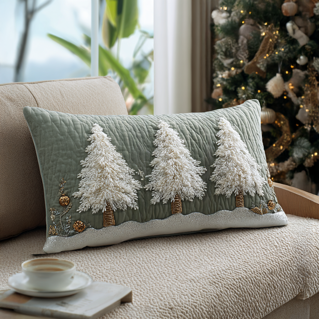 Quilted pillow cover with snow-covered pines NCU0DV7563