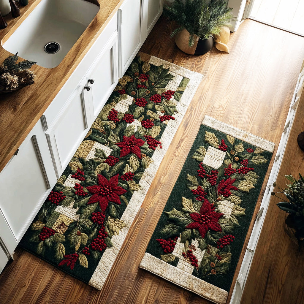 Winter Non-Slip Kitchen Rug with Red Flower NCU0TD1727