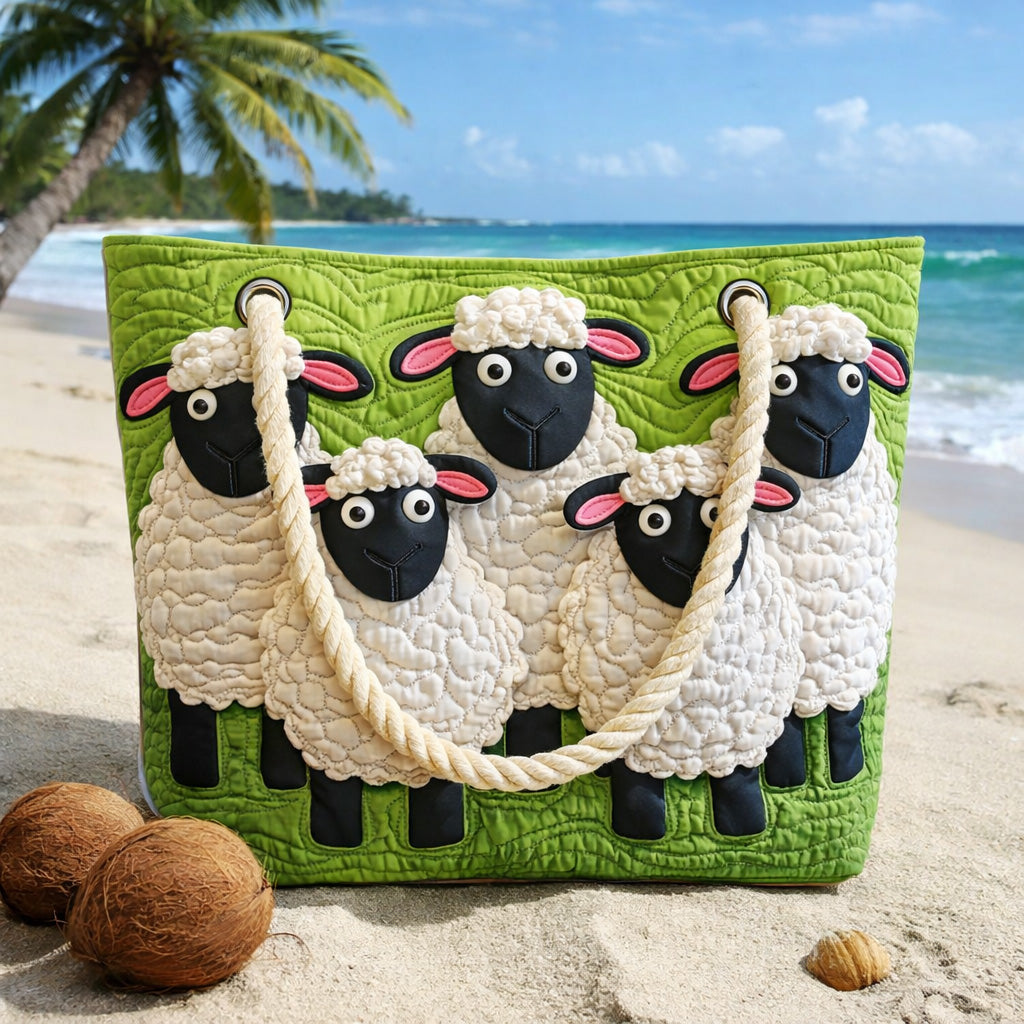 Sheep beneath the Sky quilted beach bag in large summer tote style