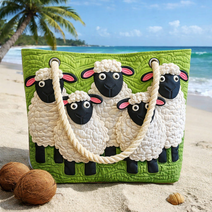 Sheep beneath the Sky quilted beach bag in large summer tote style