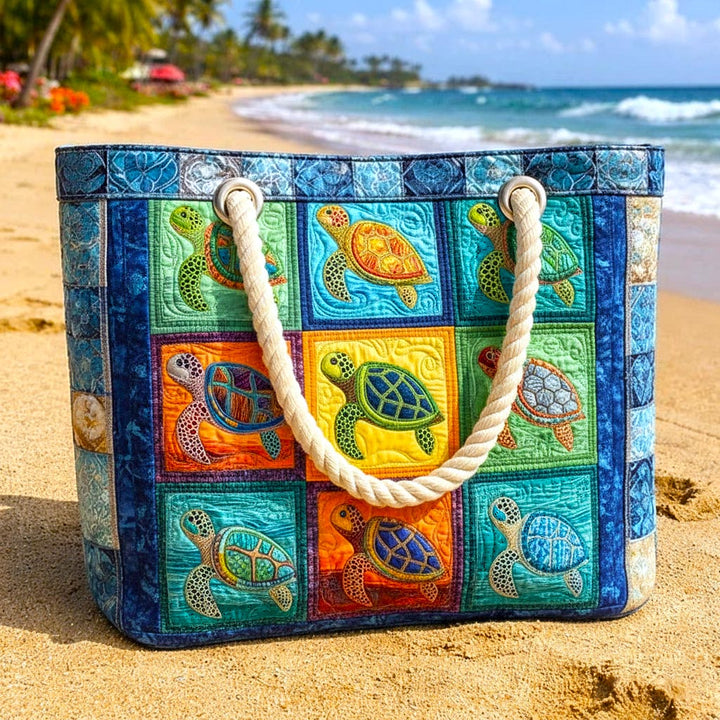 Tranquil Turtle quilted beach bag in large summer tote style