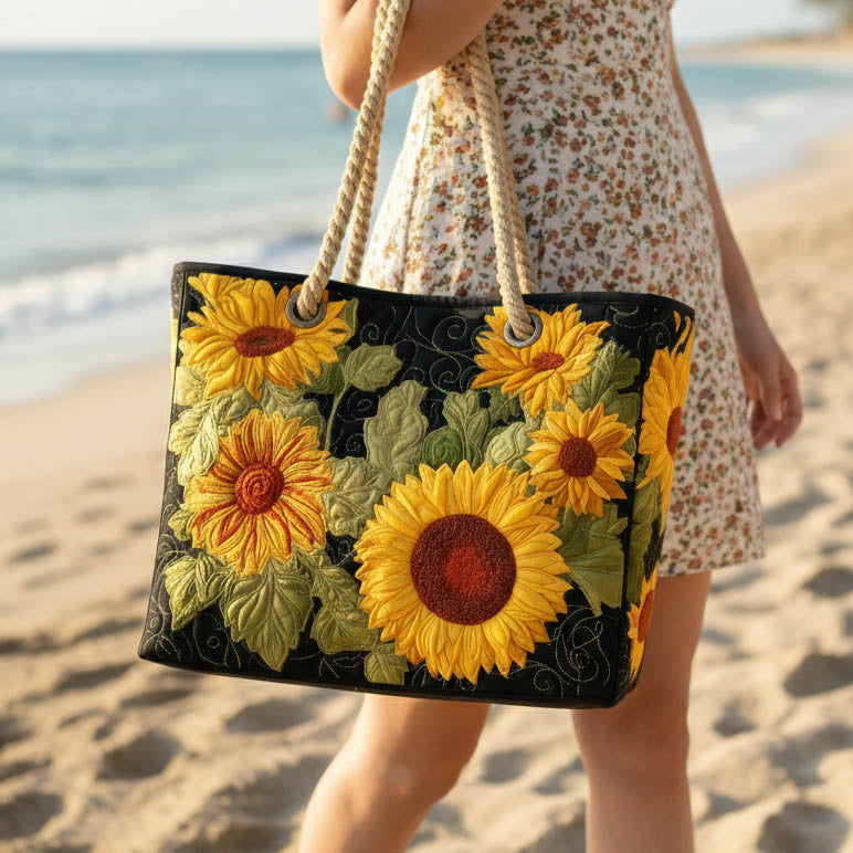 Sunflower quilted beach bag in large summer tote style