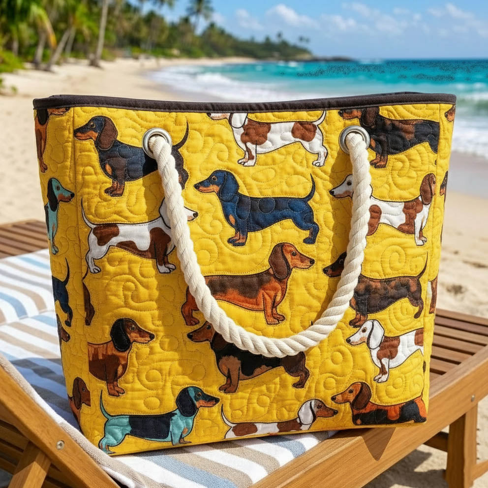 Dachshund quilted beach bag in large summer tote style