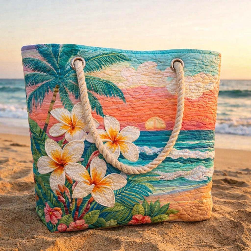 Tropical Spirit quilted beach bag in large summer tote style