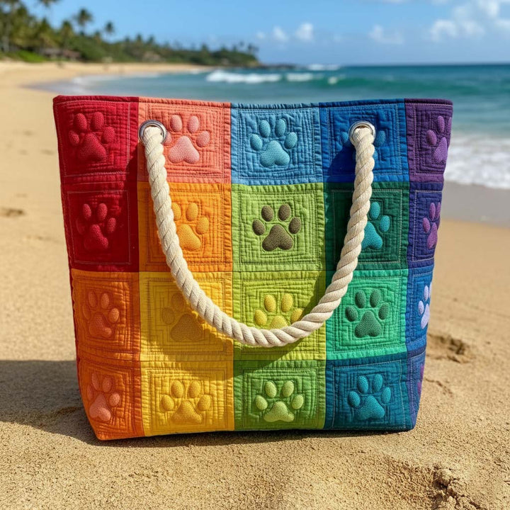 Patchwork Paw Prints quilted beach bag in large summer tote style