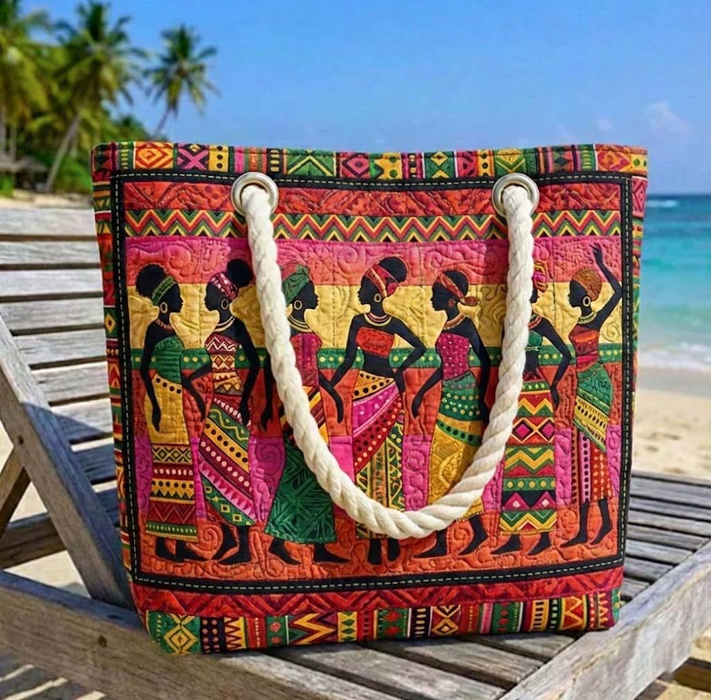 African Queens quilted beach bag in large summer tote style