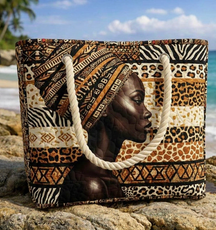 African Queen quilted beach bag in large summer tote style