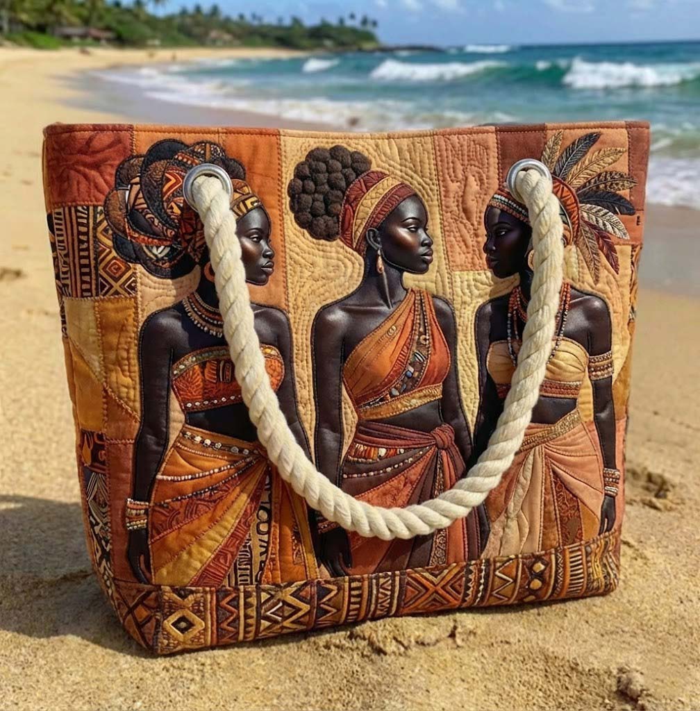 Radiant African Queens quilted beach bag in large summer tote style