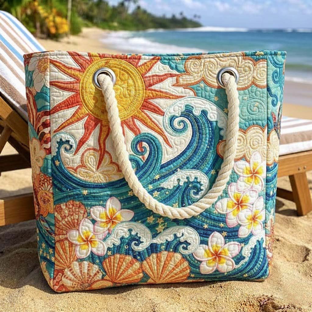 Golden Halo quilted beach bag in large summer tote style