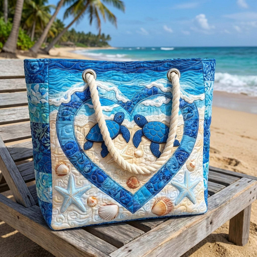 Serene Turtle quilted beach bag in large summer tote style