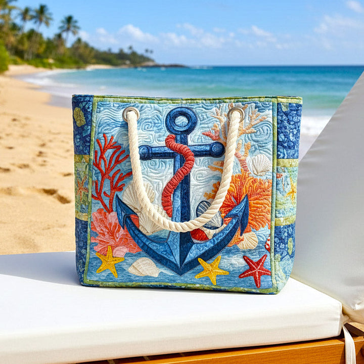 Nautical Anchor quilted beach bag in large summer tote style