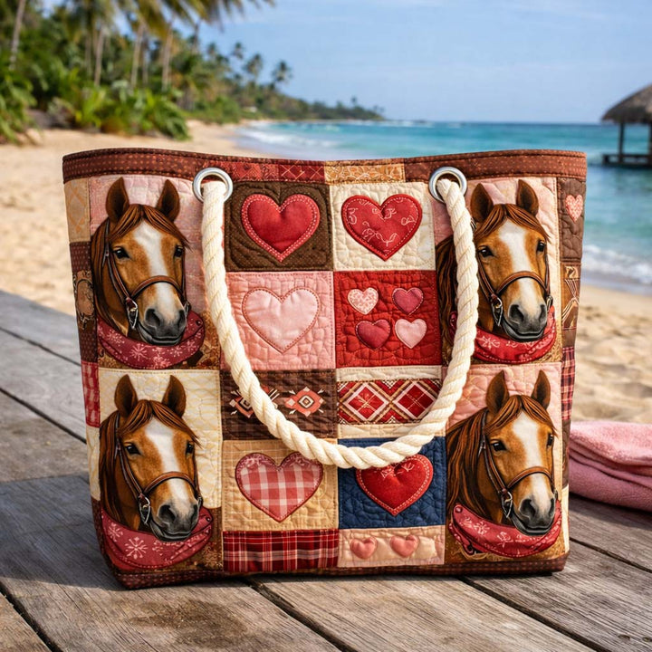 Prairie Horse quilted beach bag in large summer tote style