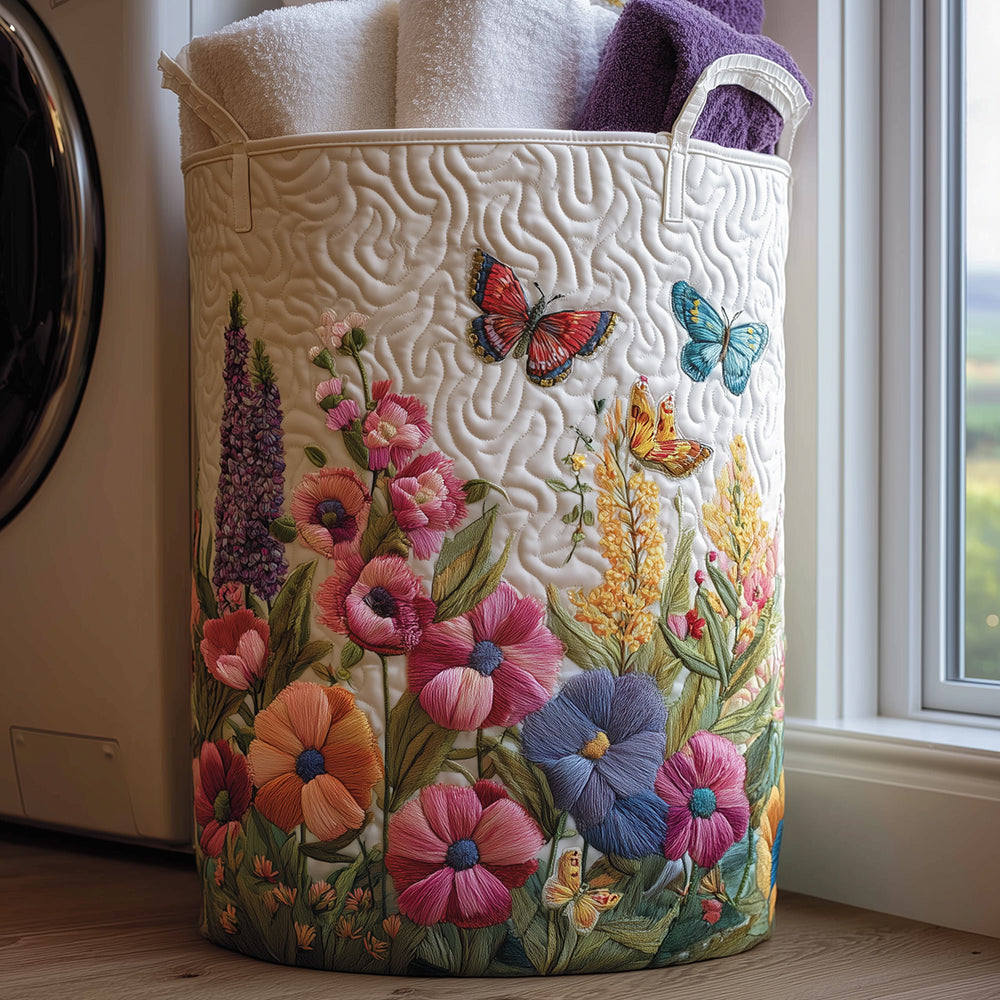 Quilted laundry basket with floral pattern NCU0TH3016