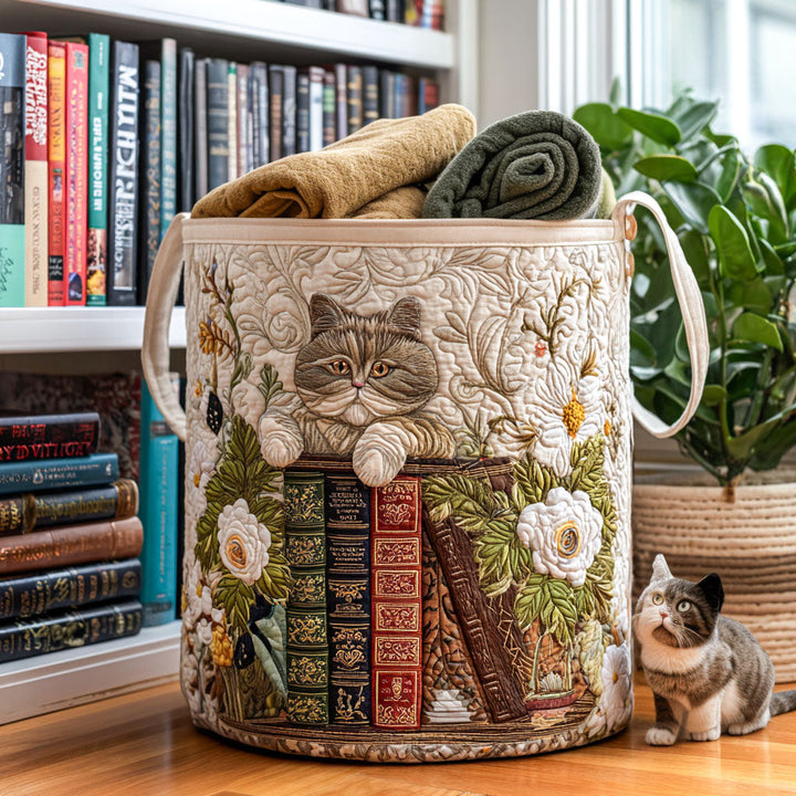 Quilted laundry basket with cozy cat NCU0QN034