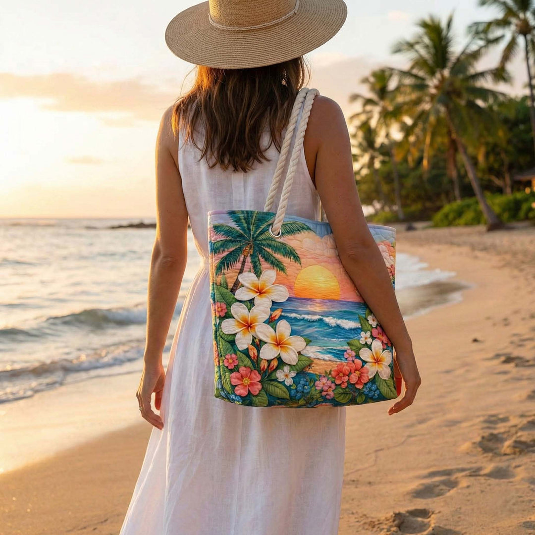 Tropical Breeze quilted beach bag in large summer tote style